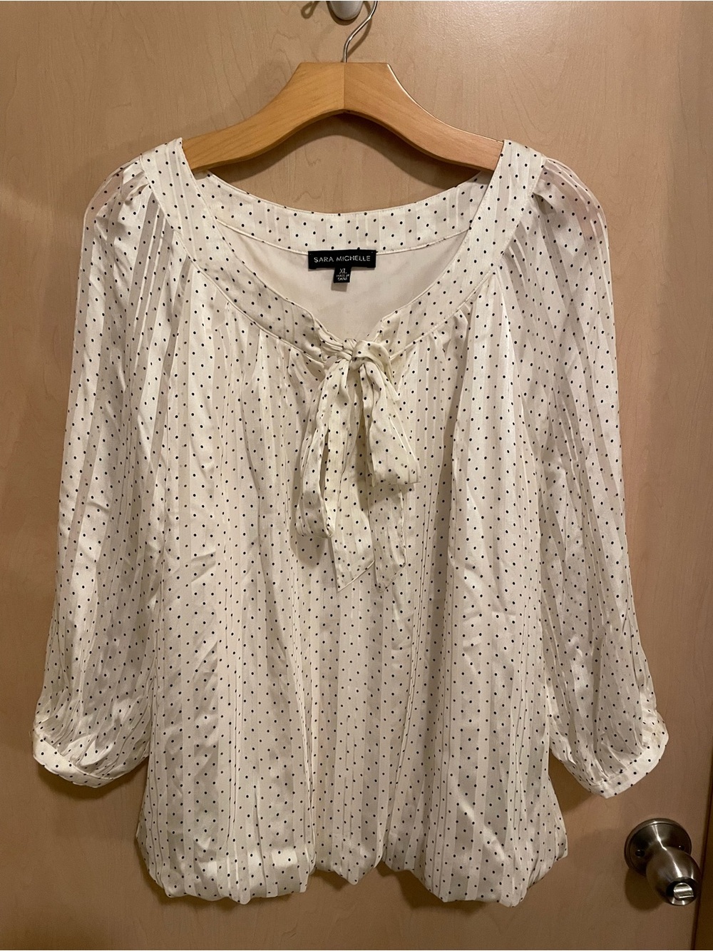 Sara Michelle White Polka Dot Tie-Front Blouse